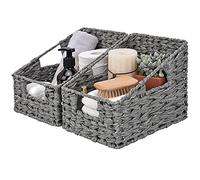 GRANNY SAYS Wicker Basket with Handles, Pack of 2 Waterproof Basket for Organizing, Decorative Storage Wicker Baskets for Storage Photo Books, Grey