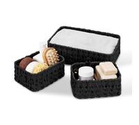 GRANNY SAYS Wicker Baskets for Organizing, Wicker Storage Basket for Shlef, Woven Baskets Oraganizer, Waterproof Vanity Basket for Towel, Home Organization, Black, 3-Pack