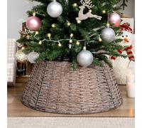 GRANNY SAYS Wicker Christmas Tree Skirt, 57cm Diameters Christmas Tree Basket Collar, Woven Tree Skirt for Holiday Decoration, Decorative Xmas Tree Skirts, Grey Brown