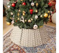 GRANNY SAYS Wicker Christmas Tree Skirt, Waterproof Christmas Tree Basket, Large Woven Tree Skirt for Holiday Decorations, Decorative Xmas Tree Base Collar 57cm Diameters, Christmas Tree Skirt White