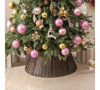 GRANNY SAYS Wicker Christmas Tree Skirt, Waterproof Christmas Tree Basket, Woven Tree Skirt for Holiday Decoration, Christmas Tree Base Collar, Decorative Xmas Tree Skirts, 57cm Diameters, Brown