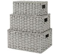 GRANNY SAYS Wicker Storage Baskets, Decorative Boxes with Lids, Set of 3 Nesting Wicker Baskets for Organizing, Gray, 3-Pack
