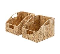 GRANNY SAYS Wicker Storage Baskets for Shelves, Pack of 2 Trapezoid Woven Basket with Handles, Storage Wicker Baskets for Pantry, Water Hyacinth