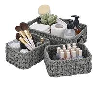 GRANNY SAYS Wicker Storage Baskets, Pack of 3 Wicker Baskets for Storage, 1 Large Wicker Storage Box and 2 Small Wicker Baskets Waterproof, Bathroom Counter Storage, Toilet Basket Tank Topper, Grey