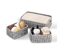 GRANNY SAYS Wicker Storage Baskets, Pack of 1 Large Woven Storage Box and 2 Small Wicker Baskets Waterproof, Bathroom Counter Organisers, Toilet Basket Tank Topper, Grey