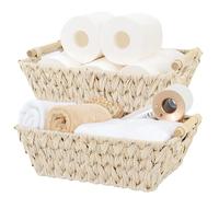 GRANNY SAYS Wicker Storage Baskets, Pack of 2 Woven Storage Baskets for Shelves, Trapezoid Wicker Boxes with Handles for Organising, White