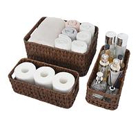 GRANNY SAYS Wicker Storage Baskets, Pack of 3 Wicker Baskets for Shelves, 1 Large Woven Storage Basket and 2 Long Decorative Boxes, Bathroom Counter Organisers, Toilet Basket for Tank Topper, Brown