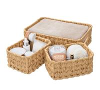 GRANNY SAYS Wicker Storage Baskets, Pack of 3 Wicker Baskets for Shelves, 1 Large Woven Storage Basket and 2 Small Decorative Boxes, Bathroom Counter Organisers, Toilet Basket for Tank Topper, Yellow