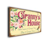 Granny's House Rules Sign | Funny Grandparent Gift | What Happens here Stays here | Durable Aluminium Composite, Weatherproof UV Print