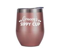 Granny's Sippy Cup Wine Tumbler 12Oz - Granny Rose Gold Wine Tumbler 12Oz - Birthday Gift Granny From Daughter - Son - New Abuela Gift - Mothers Day Gift - 12Oz Insulated Stainless Steel Tumbler