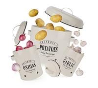 Granrosi storage container set - potato pot, onion pot and garlic pot in vintage design for stylish storage and long shelf life - Cream White