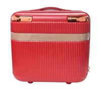 GRANT Fluted Vanity Case 12 Inch Hard Shell Beauty Travel Case, 28x12x29cm 11L, Lined Interior, Rose Gold Trim Ribbed ABS Makeup Cosmetic Box, Red
