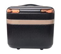 GRANT Fluted Vanity Case 12 Inch Hard Shell Beauty Travel Case, 28x12x29cm 11L, Lined Interior, Rose Gold Trim Ribbed ABS Makeup Cosmetic Box, Black