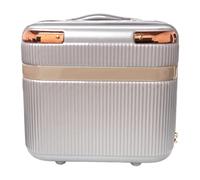 GRANT Fluted Vanity Case 12 Inch Hard Shell Beauty Travel Case, 28x12x29cm 11L, Lined Interior, Rose Gold Trim Ribbed ABS Makeup Cosmetic Box, Silver