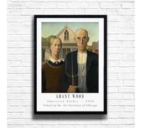 Grant Wood - American Gothic - 1930 print, Famous classic paintings, Iconic painters art work, A4 / A3 Home Decoration Wall Art Deco, Frame options available (A4 Framed (Black))