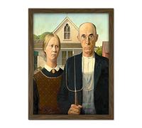 Grant Wood American Gothic Painting Artwork Framed Wall Art Print 18X24 Inch