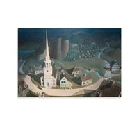 Grant Wood American Regionalism 1931 The Midnight Ride of Paul Revere Church And Village Scene Wall Art Prints Art Canvas Painting Decor Wall Print Photo Home Modern Decoratives Unframe 24x36inch(60x