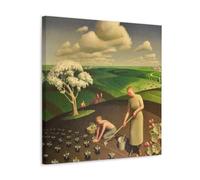 Grant Wood Spring in The Country Print - American Regionalism Wall Art with Farm Landscape And Laborers Frame 12x12inch(30x30cm)