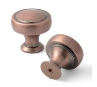 GRANTENOV 10 Pack Brushed Antique Copper Cabinet Knobs 1-1/2 inch (38mm) Diameter Cabinet Handles Round Dresser Knobs Single Hole Drawer Pulls for Bathroom Drawers