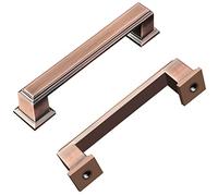 GRANTENOV 5 Pack 3-3/4 Inch Hole Center Antique Copper Cabinet Pulls Solid Zinc Alloy Square 4-1/2 Inch Length Kitchen Cabinet Handles for Bathroom Cabinet Drawer Pulls