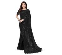 Granthva Fab Women's Sequined Embroidered Georgette Fancy Saree with Blouse Piece, Black, 5.5 Meters