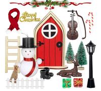 Grantop 20 PCS Gnome Door Christmas Set, Gnome Door Accessories with Violin,Snowman, Scarf,Elk,Street Lamp,Resin Tree, Miniature Elf Gnome Door for Kids Gift Christmas DIY Garden Decoration