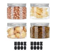 Grantop 4PCS Mini PET Canning Jars Set, Clear Plastic Jars with Lids, Regular Mouth Mason Jar with Sealing Gasket, 2 Stickers, Small Jam Jars with Lids for Layered Desserts, Salads, Drinks