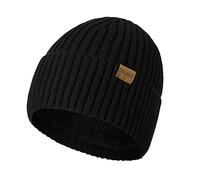 Grantop Classic Beanie Hat, Ladies Warm Slouch Knit Double Layer Winter Hat, Unisex Thermal Insulating Striped Pompom Beanie Hat for Men Women Kid
