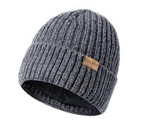 Grantop Classic Beanie Hat, Ladies Warm Slouch Knit Double Layer Winter Hat, Unisex Thermal Insulating Striped Pompom Beanie Hat for Men Women Kid