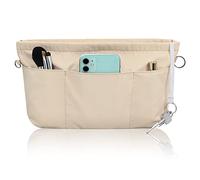 Grantop Handbag Organiser Nylon, Handbag Organiser with Key Ring, Bag Organiser Felt Bag in Bag Organiser, Inner Pockets for Handbags with Key Chain (Beige L)