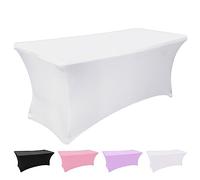 Grantop White Stretchable Spandex Tablecloth, 6FT Tight Fitted Stretchy Table Cover Rectangular, Washable Stretch Rectangular Patio Table Covers for Party Wedding Event(White, 6FT)
