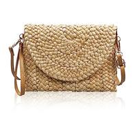 Grantop Women's Straw Clutch Purse, Beach Shoulder Tote Handbag with Adjustable Strap Natural Handmade Woven Straw Shoulder Bag Summer Purse Bag for Evening Party