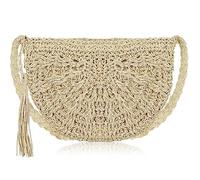 Grantop Women's Straw Clutch Purse, Beach Shoulder Tote Handbag with Adjustable Strap Natural Handmade Woven Straw Shoulder Bag Summer Purse Bag for Evening Party(Off white)
