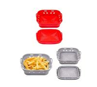 GRANZ Silicone Air Fryer Pot & Liners | 2 PCS Square Foldable Red Reusable Accessories Set for Ninja Air Fryer | Eco-Friendly Replacement for Disposable Paper Liners & Baking Mats