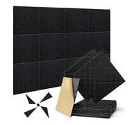 Graootoly 12 Pack Self Adhesive Acoustic Panels, 12 X 12 X 0.4Inch Sound Proof Acoustic Foam, for Home Studio Office (Black) Durable Easy Install