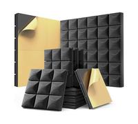 Graootoly 12 Pack Sound Proof Foam Panels with Self-Adhesive, 12 X 12 X 2 Inches Acoustic Panels,Soundproof Wall Panels Easy Install Easy to Use Black