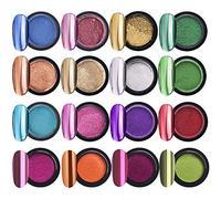 Graootoly 16 Jars Chrome Nail Powder Metallic Nail Art Powder Mirror Effect Manicure Pigment with 16 Pcs Eyeshadow Sticks