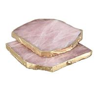Graootoly 2Pcs Pink Coaster Teacup Decorative Design Stone Coaster Gold Edges Home Decor Gemstone Coaster Natural Crafts