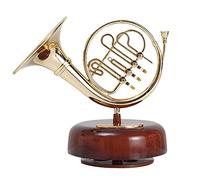 Graootoly French Horn Box Classical Wind Up Twirling Box Rotating Base Brass Wind Instrument Miniature Artware Gift