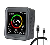 Graootoly WiFi TuYa 6 in 1 CO2 Detector with Monitor Carbon Dioxide Meter Digital Temperature Humidity Tester Clock PTH 9AW