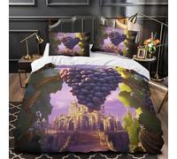 Grape cluster 3D Printed Comforter Cover 3pcs Microfibre Stain-Resistant Fantasy vineyard scene Duvet Insert Cover 2 Pillow Shams Zippered Closure Bed Linen Adults Families Double（200x200cm）