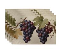 Grape Cluster Placemats, Rustic Botanical Place Mats for Dining Table, Autumn Harvest Non-Slip Washable Indoor Outdoor Kitchen Party Decor Set of 4