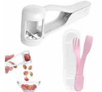 Grape Cutter for Toddlers,2Pcs Grape Cutter, Stainless Steel Fruit Slicer,Spoon, Fork,Quick & Safe Kitchen Tool to Quarter Grapes, Cherry Tomatoes, with Non-Slip Handle (White) (Pink and White)