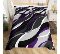 Grape Grey Duvet Cover Set King Size, Abstract Wavy Stripe Circle Bedding Set 3pcs for Kids Boys Bedroom Decor, Modern Geometric Comforter Cover Soft Polyester Quilt Cover with 2 Pillowcases