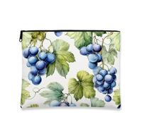 Grape Makeup Bag, Vintage Botanical Cosmetic Travel Pouches for Women, Portable Small Canvas Zipper Pouch, Festival Gift Skincare Toiletry Bag Organizer, Blue, 7x9 Inch, Grapes