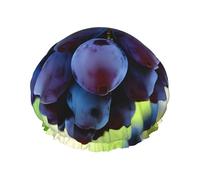 Grape Print Elastic And Reusable Hair Bath Caps Double Waterproof Layers Bathing Hat