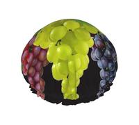 Grape Print Soft Lined Shower Cap, Double Layer Washable Wide Elastic Band Hair Shower Cap For Bath
