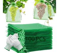 Grape Protective Bags, Pack of 100, 20 x 30 cm Fruit Protective Bag, Organza Bag with Drawstring, Plant Protective Bag, Garden Mesh Bag to Protect Against Wasp Breeds, Birds, Cherry Vinegar Fly (Green