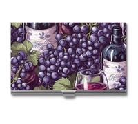 Grape Red Wine Glass Business Card Wallet Credit Card Holder Metal Square Small Pocket Purse