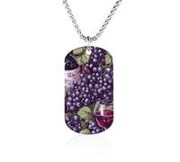 Grape Red Wine Glass Couples Memorial Necklaces for Women Men Square Titanium Steel Chains Pendant Jewelry Gift
